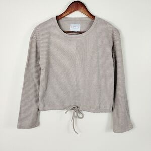 Allfenix Crewneck Cropped Ribbed Top Beige Size XS